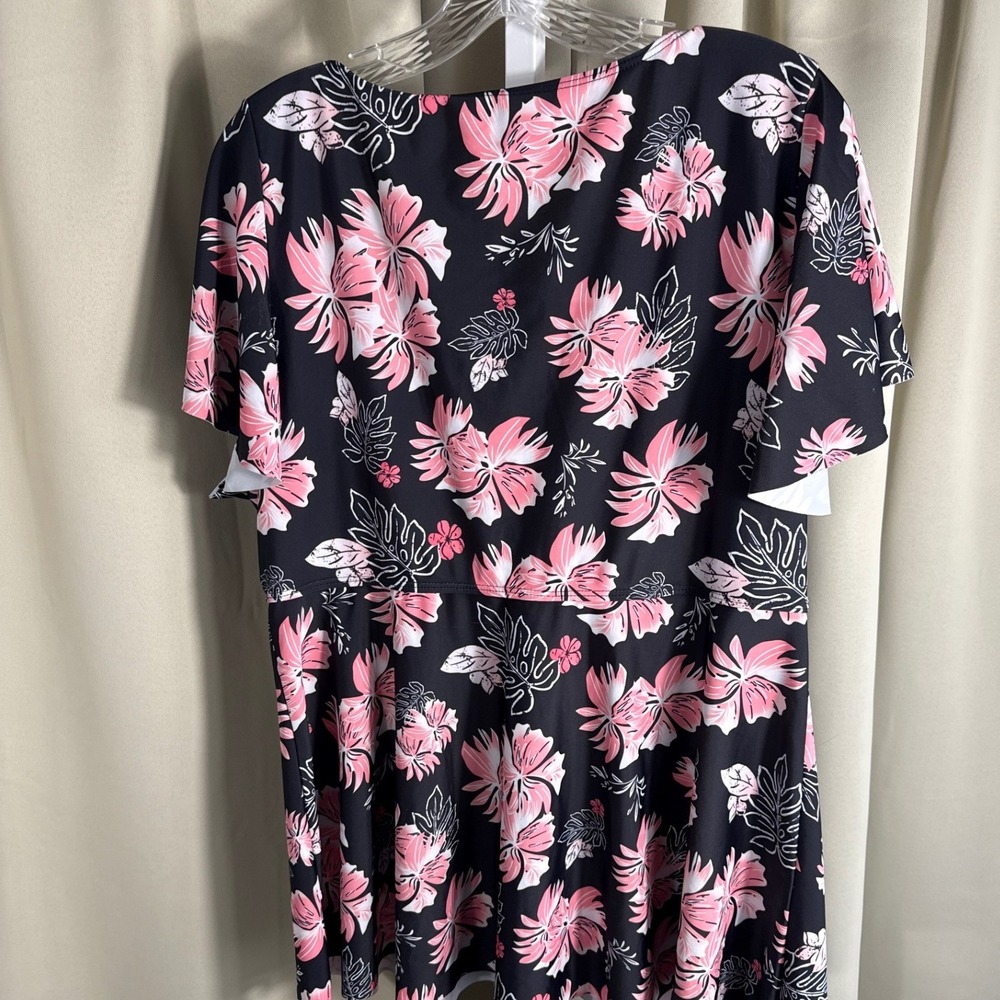Unbranded Tropical Floral Swim Shirt Top Pink Black 4XL Short Sleeve Swim Dress - Picture 3 of 7